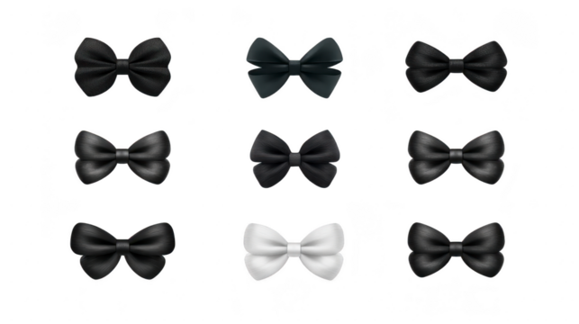 Black bow tie elegant accessory formal fashion isolated on transparency background classic style collection of nine shiny texture men wear celebration sophistication