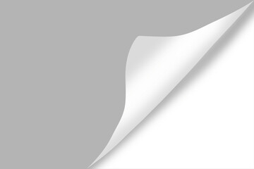 Blank page with curled edge corner and shadow, rolled up stickers set, peel banners, bent sheet, page curl with shadow on blank sheet