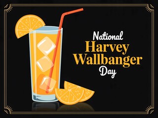 Refreshing national harvey wallbanger day celebration with a tall orange cocktail and citrus garnishes on a dark background