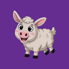 Adorable Cartoon Donkey with a Happy Smile on Purple Background