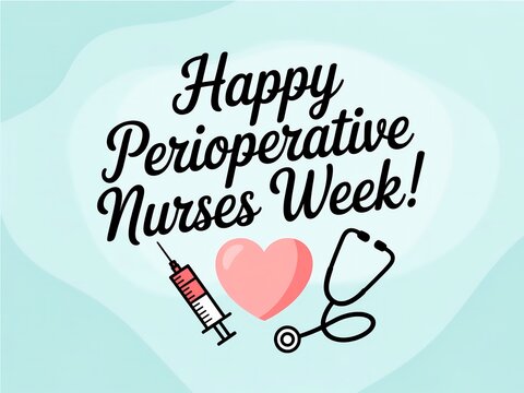 Happy perioperative nurses week greeting with heart stethoscope and syringe illustration