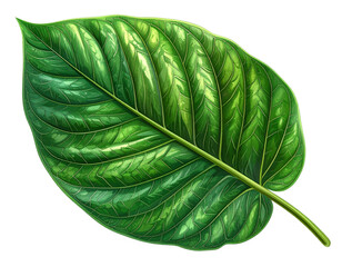 Green tropical leaf with detailed veins, transparent background