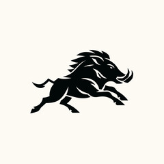 Fototapeta premium Silhouette of a charging wild boar with prominent tusks isolated on light background