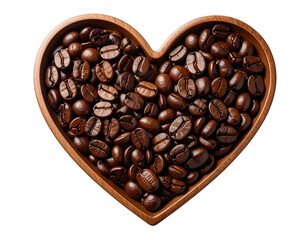 Heart made of coffee beans, isolated on transparent background