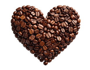 Heart made of coffee beans, isolated on transparent background