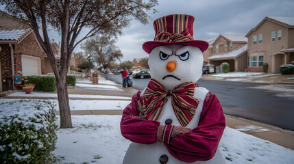 Angry Snowman in Winter Landscape