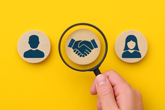 Mediation concept. Mediation between married couples, divorce and the role of the mediator. Wooden block with icon of woman and man and mediation.