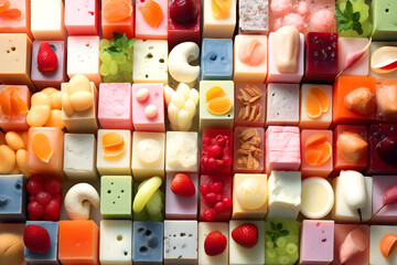Colorful assortment of artisan soaps displayed at a local market in summer sunshine