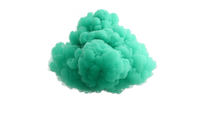 Green smoke cloud, isolated on transparent background, with soft, fluffy texture and abstract shape, suitable for creative design, surreal, or fantasy concepts