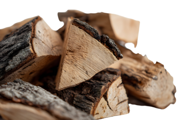 Close-up of split wooden logs with sharp angular cuts and natural texture