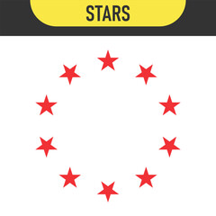 Circular star patterns for badges, emblems, logos. Black, blue, red, green, yellow stars. Color set stars icons