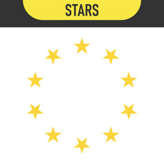 Circular star patterns for badges, emblems, logos. Black, blue, red, green, yellow stars. Color set 