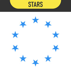 Circular star patterns for badges, emblems, logos. Black, blue, red, green, yellow stars. Color set 