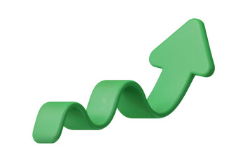 3d illustration  Green upward arrow representing growth and progress. Isolated on transparent background, png