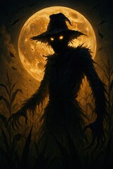 Fototapeta premium Tattered Guardian Silhouette under Lunar Glow