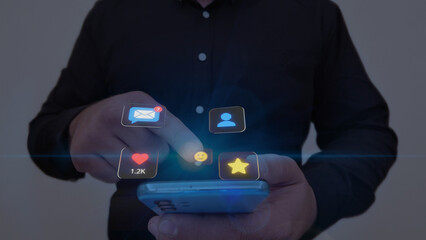 Digital Engagement with Virtual Social Media Icons on a Mobile Device.
