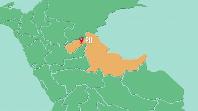 Mapa de Per&uacute; con divisi&oacute;n pol&iacute;tica resaltando el departamento de Ucayali y su capital Pucallpa
