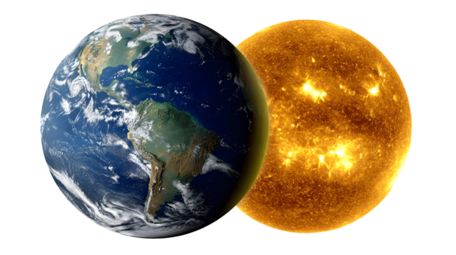 Celestial alignment of earth, moon, and sun in space visualization