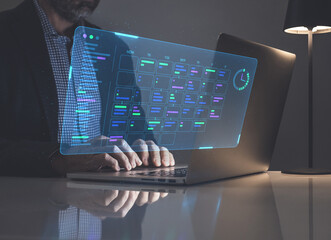 Future of Planning: A Business Professional Interacting with a Holographic Calendar