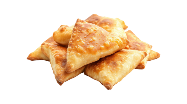 Golden Fried Triangle Pastries isolated on a transparent background
