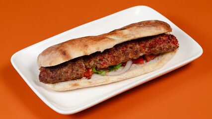 Doner kebab on plate top view isolated	