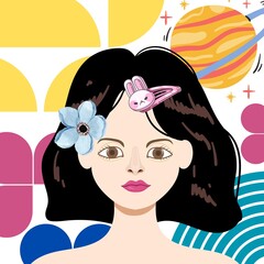 a picture of a feminine woman with an interesting background