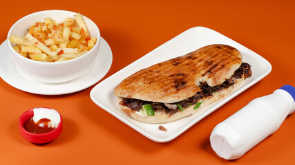 Doner kebab with fries and ayran