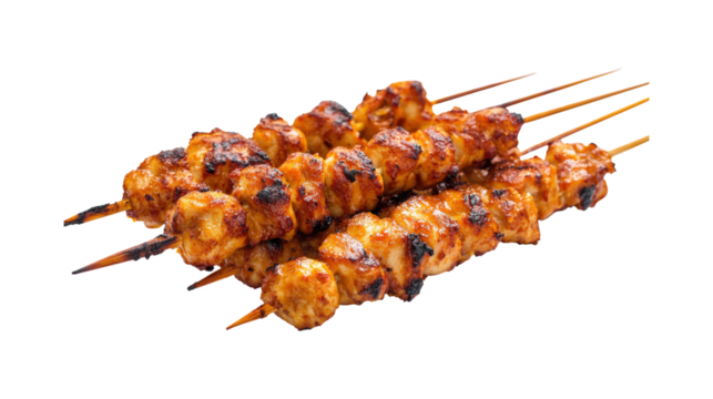 Grilled Chicken Skewers isolated on a transparent background