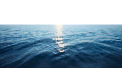 A vast expanse of the deep blue ocean stretches towards the horizon,  isolated on transparent background
