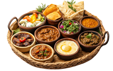 Ethiopian Orthodox Christmas feast setup with injera and traditional dishes symbolizing culture and celebration isolated on transparent background PNG