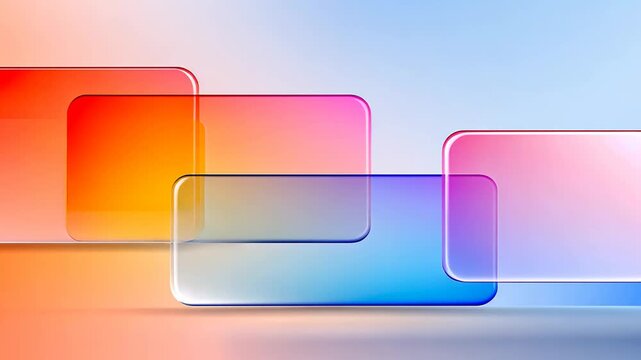Abstract geometric background features colorful transparent overlapping rounded rectangles on a gradient background