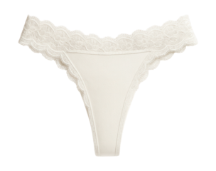 White thong with scalloped lace trim for women.
