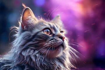 Cat gazes out of a window at sparkling lights during an evening indoors