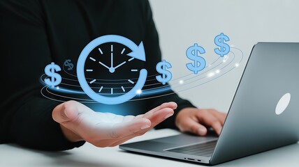 Time is money business concept making money online with laptop time management and financial growth strategy