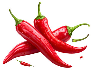 Red chili peppers with vivid color, transparent background
