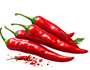 Red chili peppers with vivid color, transparent background