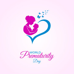 World Prematurity Day Awareness Illustration with Mother, Baby, and Heart Symbol. 17 November. Vector illustration.