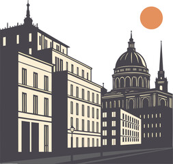 Modern city skyline silhouette with vibrant colors black