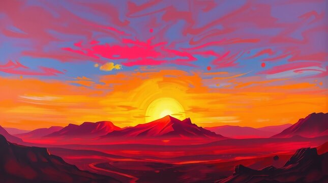 sunset over the mountains - Powered by Adobe