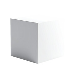 A stark white cube floats against a stark black background, displaying shadows and dimensions