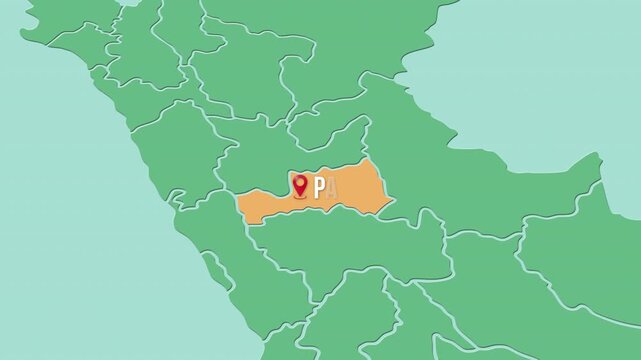 Mapa de Per&uacute; con divisi&oacute;n pol&iacute;tica resaltando el departamento de Pasco