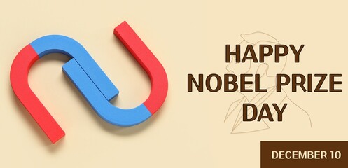 Two magnets on beige background. Nobel Prize Day