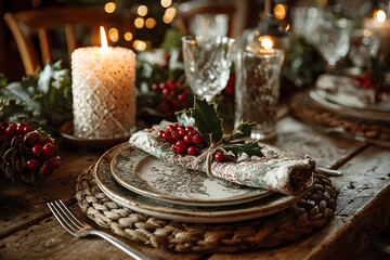Table setting for christmas dinner