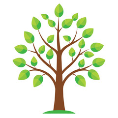 Obraz premium Tree Vector Icon with Balanced Foliage and Small Light-Green Shoots on White Background – Nature, Growth, and Eco-Friendly Flat Design