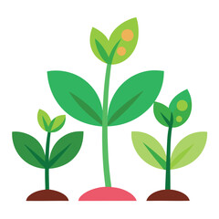 Group of Three Baby Plants Vector Icon with Different Leaf Shapes – Nature, Growth, and Eco-Friendly Flat Design on White Background