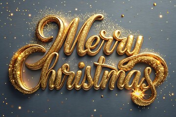 Elegant golden merry christmas text with sparkly glitter background