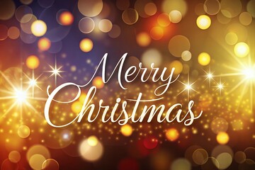 Sparkling merry christmas greeting with bokeh lights and starbursts