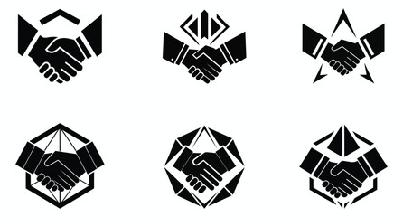 Geometric Handshake Icon Set Vector Business Partnership, Cooperation, and Agreement Silhouettes with Abstract Shapes for Corporate Branding, Logo Design, and Teamwork Concepts