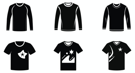 Long Sleeve and Short Sleeve T-Shirt Icon Set Vector Black Silhouette of Fashion Apparel, Sportswear, and Graphic Tee Design for Clothing Brand and Fashion Illustration