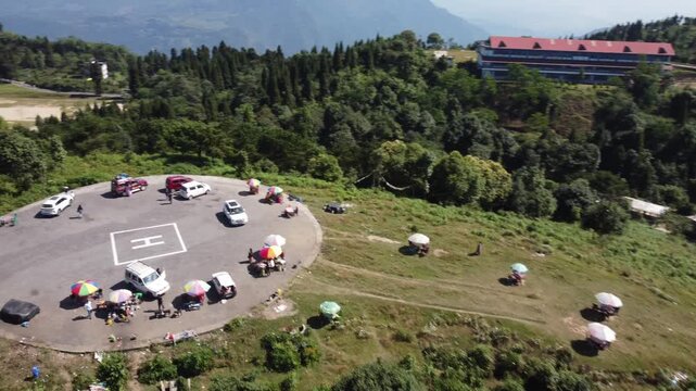 Aerial Drone Shot from Mirik Helipad , Mountain Scenery, and Surrounding Natural Landscape